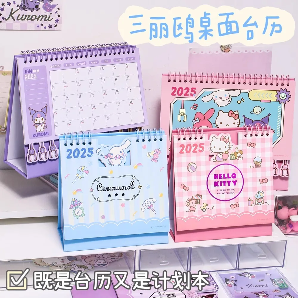 2025 Desk Calendar Genuine Sanrio Weekly Planner Hello Kitty Melody Kawaii Student Kuromi Cinnamoroll Monthly Calendars Ornament