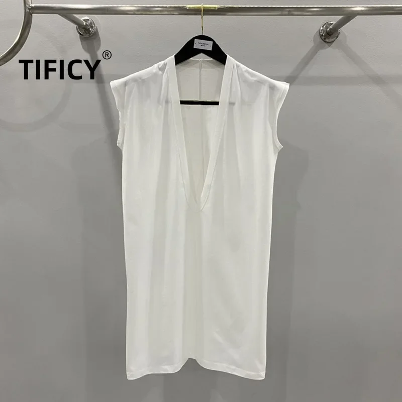 

TIFICY High Street Cotton Tee Men's Spring/Summer New Style Big V-neck Dark Knitted Sleeveless Tank Vest Couple's Same Top