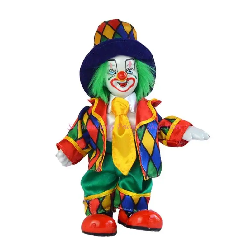 85AE Porcelain Clown Figure Doll With Colorful Costume Home Display Statue