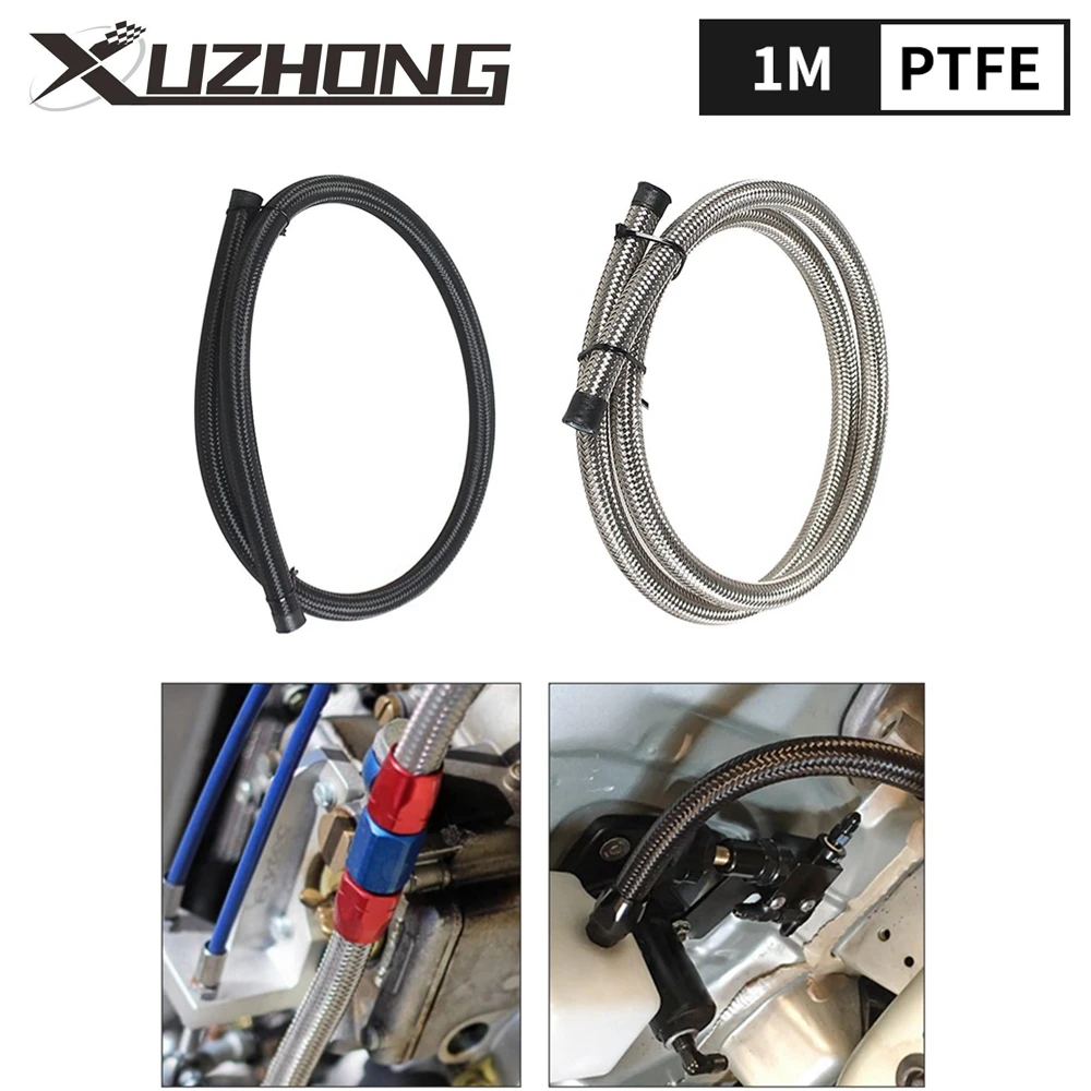 1M PTFE Oil Hose AN4-AN12 Stainless Steel Universal End Fuel Hose Braided Gas Line Pipe Turbo Oil Cooler Pressure Tube Car Parts