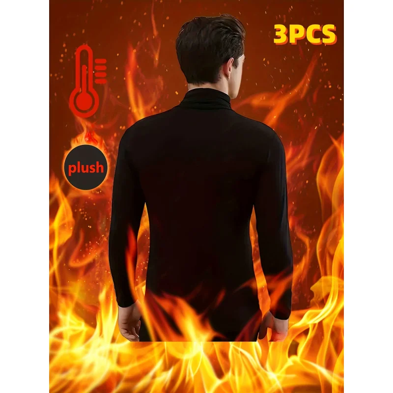 3-Pack MCKENATEN MK High Neck Long Sleeve Tops for Men, Breathable Polyester Spandex Blend, Skinny Fit, Solid Color, Casual Spor