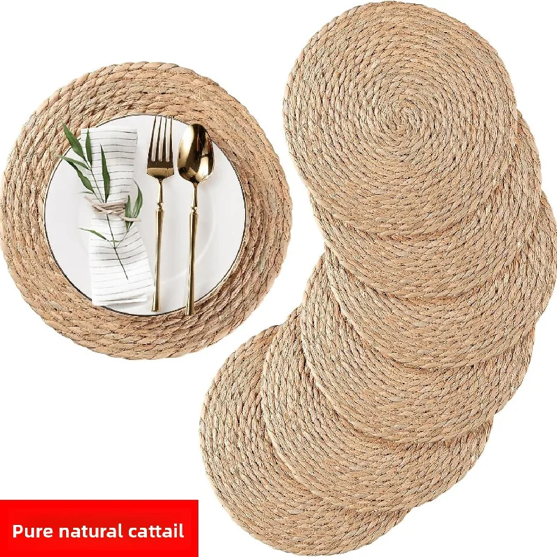 Sedge Straw Woven Placemat, Heat-Resistant Coaster, Cup Mat Rattan Mat Table Pads Individual Placemats Kitchen Items Tea Coaster