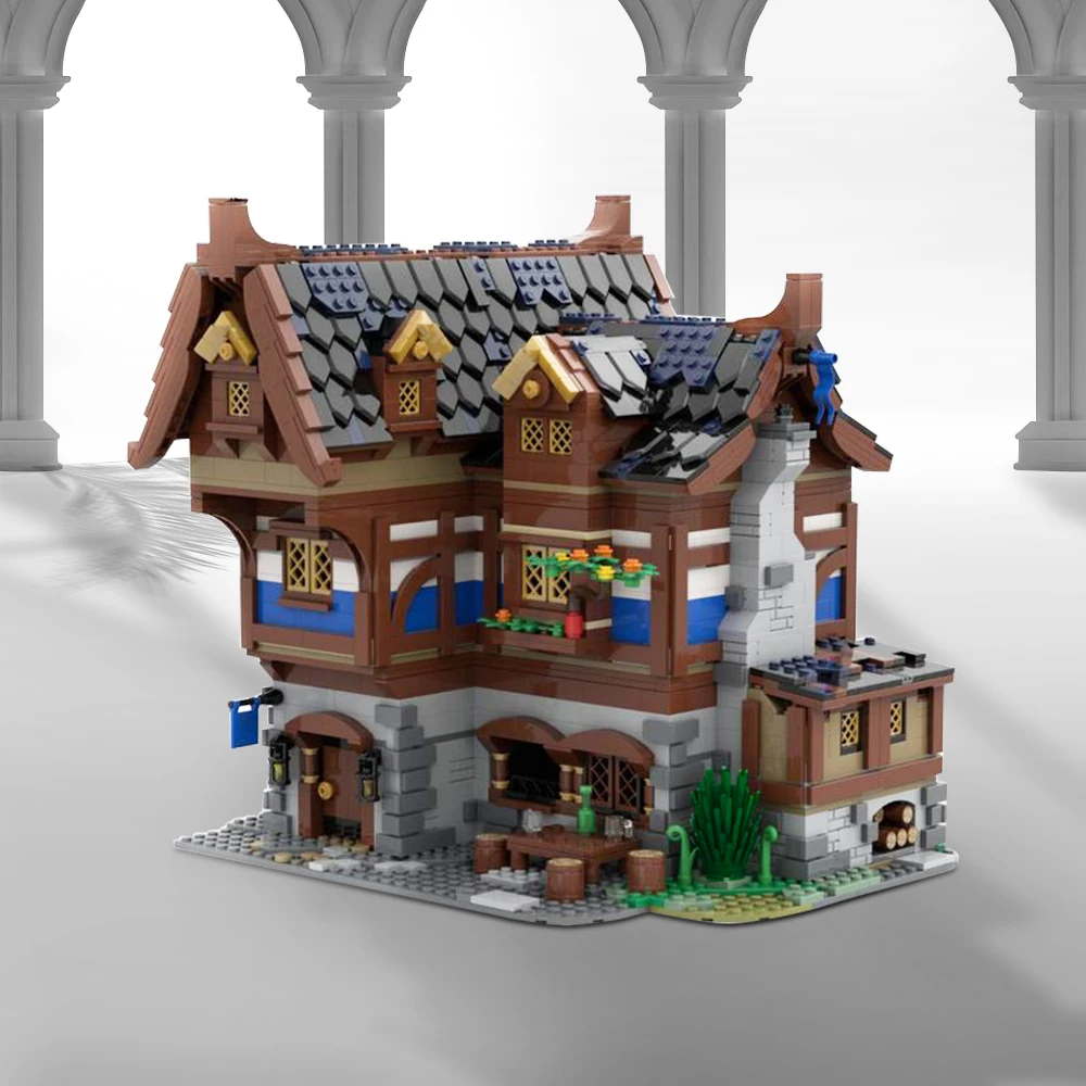 

Gobricks MOC-70187 Medieval Blacksmith's Shop Architecture Building Block set Vintage Steel Shop Collection of Brick Toys Gift