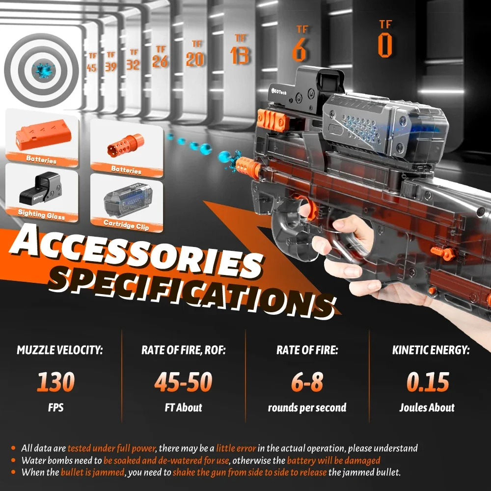 Pistola de Gel eléctrica para tiro al aire libre P90, pistola explosiva, pelota contra salpicaduras totalmente automática, pistola de juguete adecuada para actividades al aire libre, juego de equipo