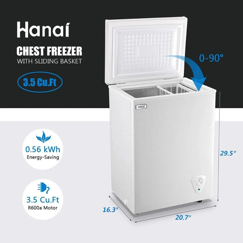 

HOME Chest Freezer 3.5 Cubic Feet Mini Small Deep Freezers with Adjustable Thermostat Top Open Door Freezer Compressor Cooling