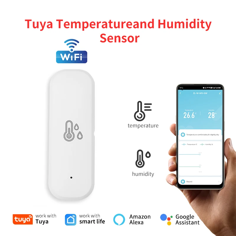 Tuya WiFi مستشعر درجة الحرارة، ميزان حرارة الغرفة، تطبيق المنزل الذكي، مراقبة في الوقت الحقيقي، أتمتة المنزل المتوافقة مع Alexa Google