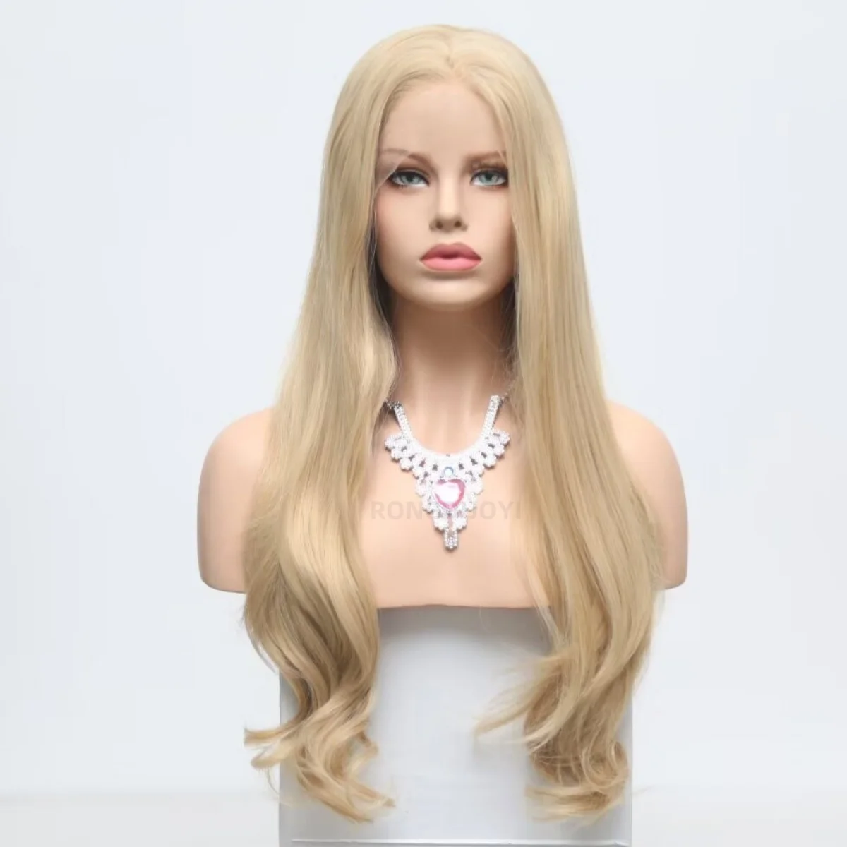 RDY Ash Blonde Wig Natural Wavy Synthetic Lace Front Wig Glueless Layered Straight Honey Blond Hair Frontal Wigs for Women Daily