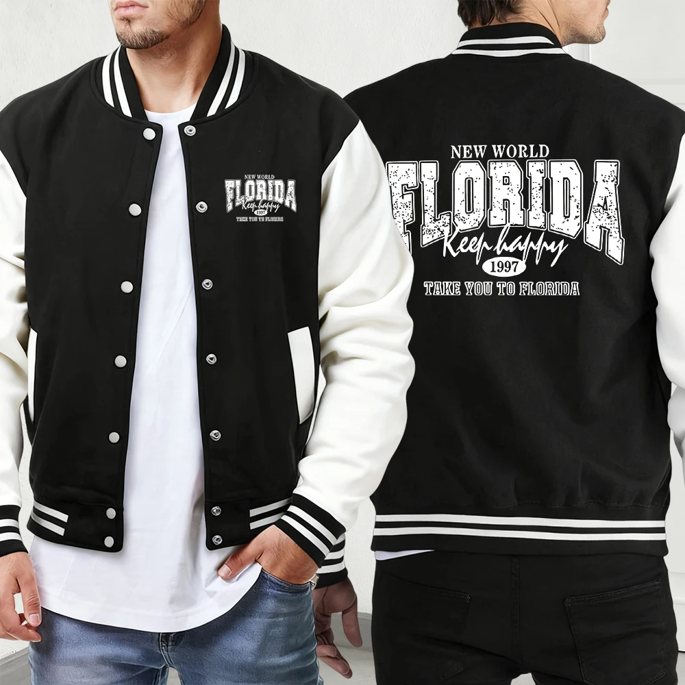 شيكاغو الذهب الأسود طباعة الرجال الخريف الدافئة زي بيسبول فضفاض شارع العليا جاكيتات جيب الرياضة Veste خمر ملابس رجالية غير رسمية