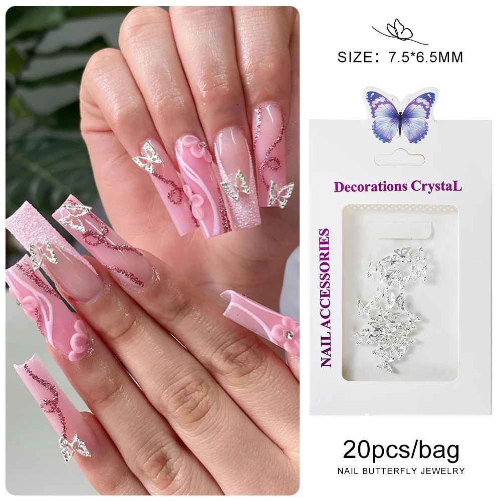 20 stücke 3D Exquisite Hohl Schmetterling Strass Nagel Charms Luxus Gold/Silber Diamant Flügel Schmuck Nagel Dekoration Zubehör – Detail 8