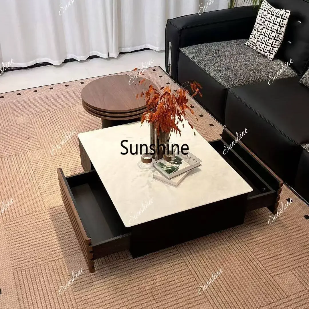 

Modern simple solid wood coffee table combination Italian black minimalist living room small apartment tableTJ