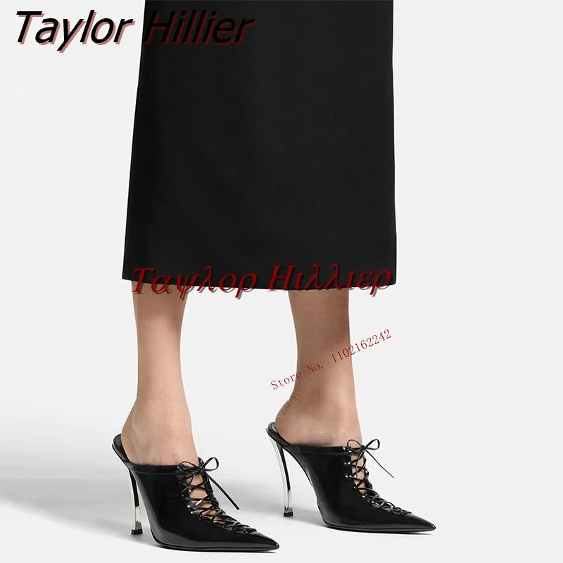 Spring New High-Heel Pointed Toe Hollow Patent Leather Single Shoes Hollow Lace-Up Women'S Shoes Sexy All-Match Runway Shoes