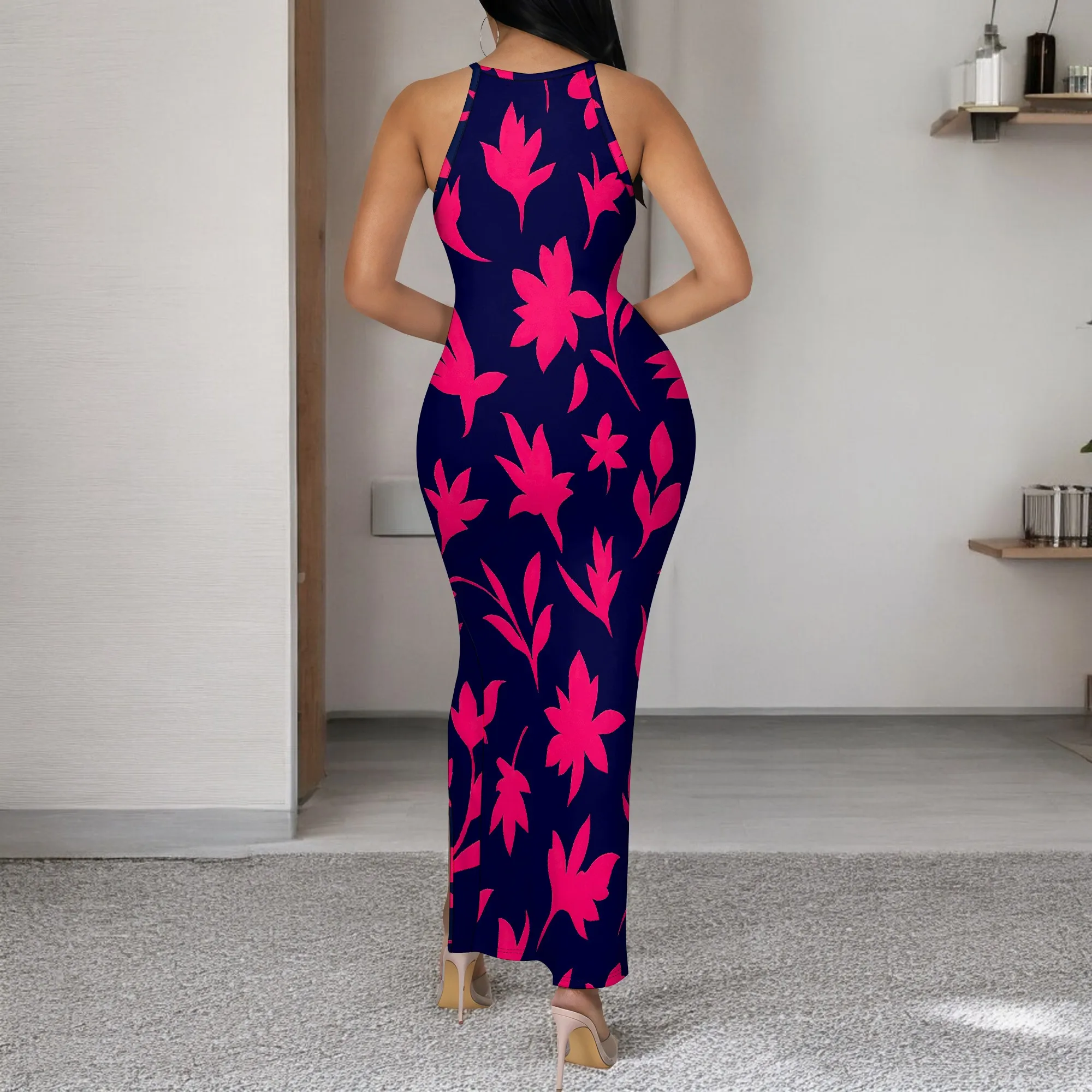 Abito lungo estivo da donna 2025 Casual senza maniche Avvolgente sexy con spacco laterale increspato Slim Fit Beach Party Abiti lunghi aderenti