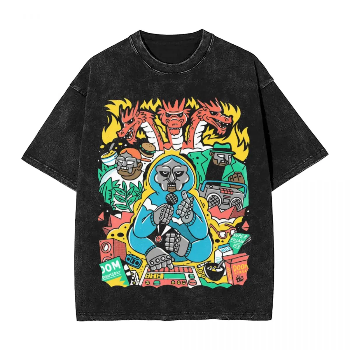 Washed T Shirt Mf Doom Cartoon Madvillain Madlib T-Shirts Oversize Streetwear Short Sleeve Graphic Tops Tops for Men Women Tees