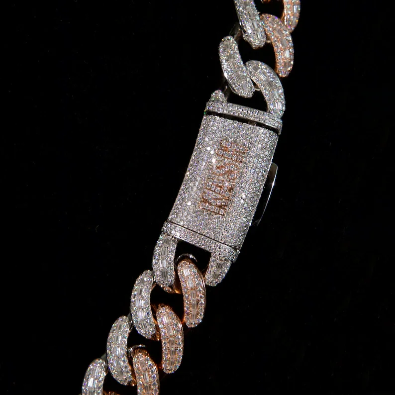 Hiphop 20mm Miami Cuban Link Chain Two Tones 925 Silver Vvs Iced Out Moissanite Cuban Chain.