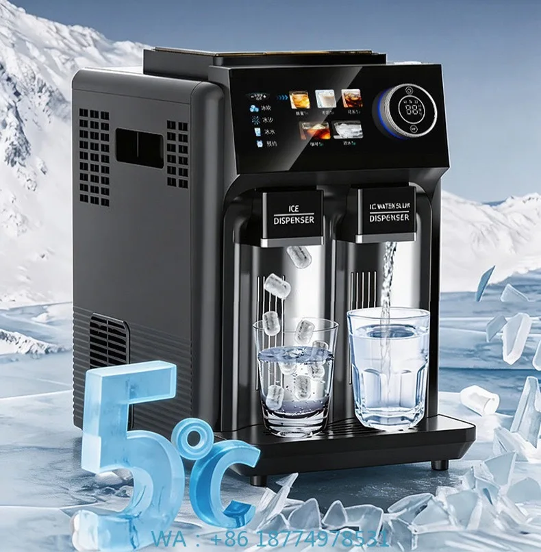 3-in-1 Portable Countertop Mini Ice Maker, Produces Bullet Ice, Crushed Shaved Ice with Chilled Water Dispenser for Bar Scenario