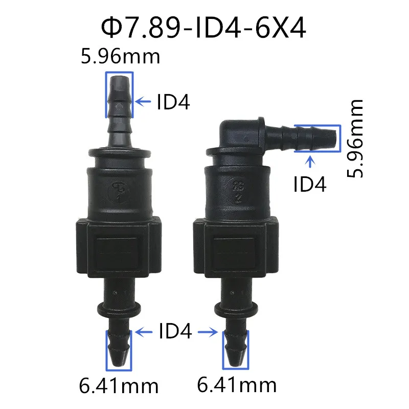 7.89mm ID4 180 degree SAE fuel pipe fittings plastic Fuel line quick connector female male connector with double buttom 10sets