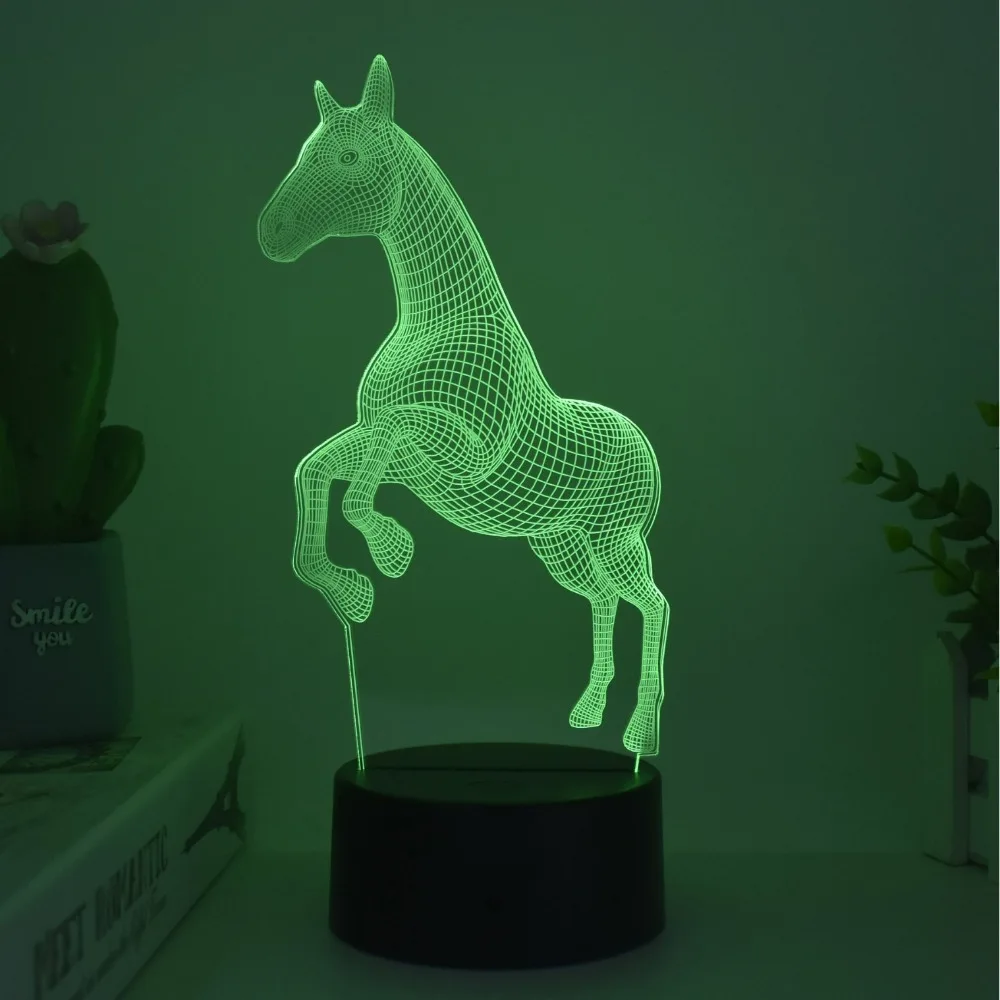 Nightdn Horse Illusion 3D ночник для детской комнаты, прикроватная лампа, 7 цветов, меняющие рождественские подарки на день рождения для маленьких мальчиков и девочек