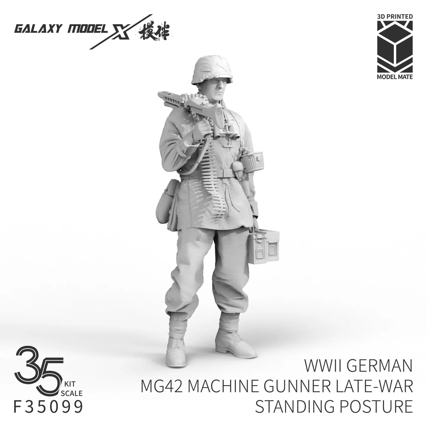 

Масштабная модель немецкого солдата времен Второй мировой войны с пулеметом MG42, 1/35, поздняя война, стоячая поза, из смолы, неокрашенный набор для сборки.