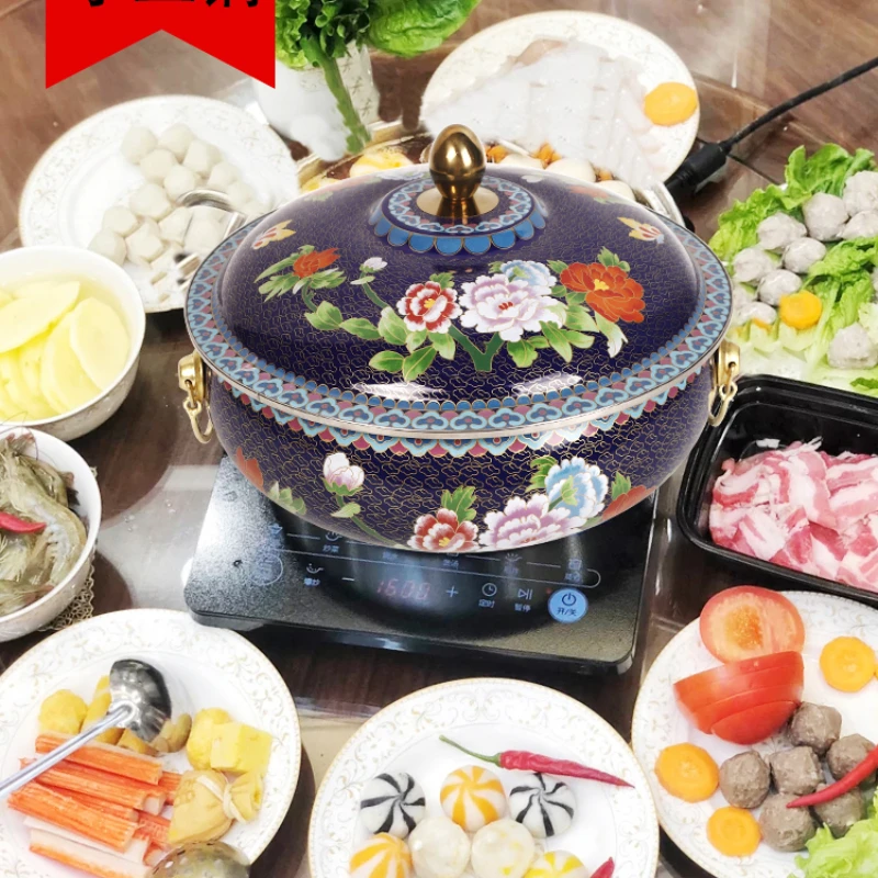 Enamel Chinese Double-flavor hot pot induction cooker copper retro ice boiled sheep home soup instant boiled mutton