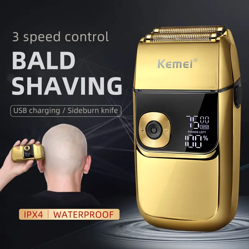 Kemei Electric Foil Shavers for Men All Metal 2 in 1 Foil Trimmer LED Waterproof Shaving Machine 3-Speed Adjustable