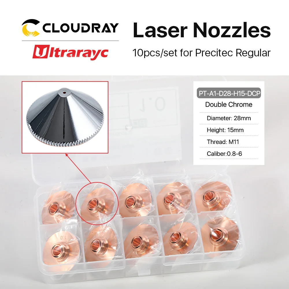Ultrarayc 10 Cái/bộ Laser Vòi Phun Đơn Đôi Chrome Mạ Lớp D28 Cỡ Nòng 0.8-6.0Mm Cho Precitec WSX sợi Đầu Cắt