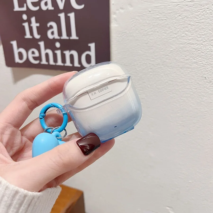 For EDIFIER Zero Air Case Cartoon Transparent Gradient Pattern Flower Heart Butterfly Bear Bow Keychian Silicone Earphone Cover