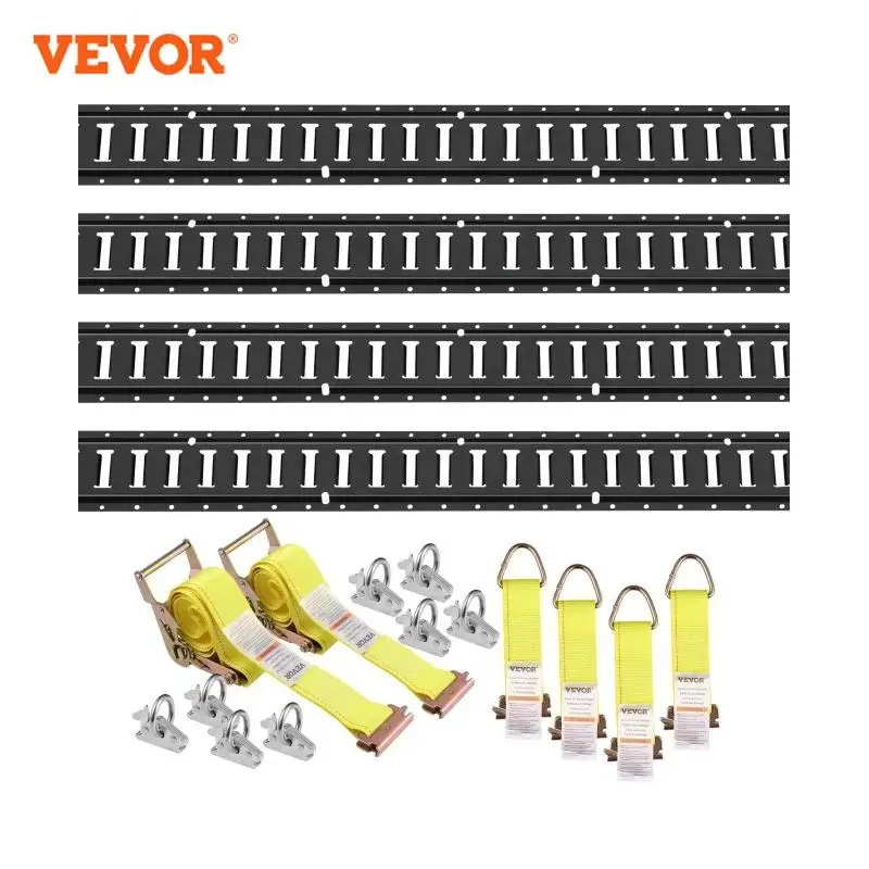 VEVOR 4Pack 5ft E Track Tie-Down Rail Kit with D-Ring & Ratchet Straps Securing Accessories for Cargo Motorcycles Bikes