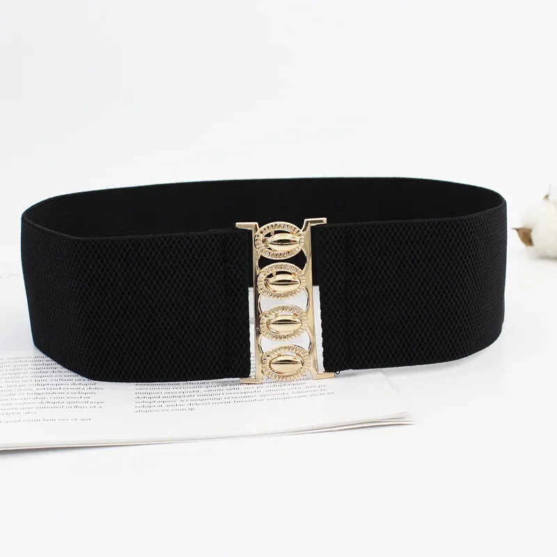 Wide Elastic Belt Solid Color Metal Buckle  Corset Belt Lady Fashion Cummerbands Stretch Cinch Waistband Women Waist Belt