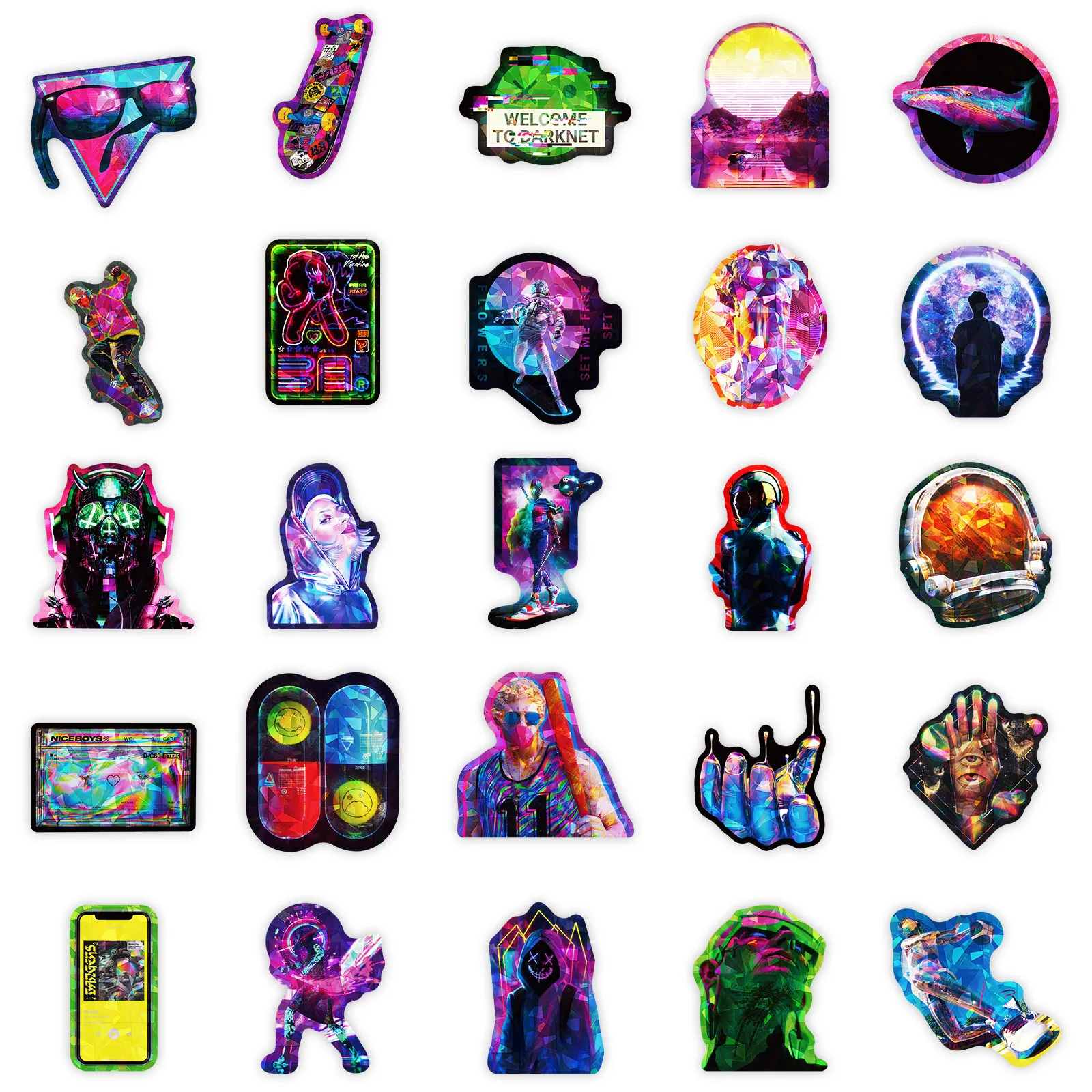 10/30/50PCS Laser Cartoon Stickers Cyberpunk Cool Style Decals Luggage Laptop Phone Guitar Car Bike Skateboard Sticker Kids Toy