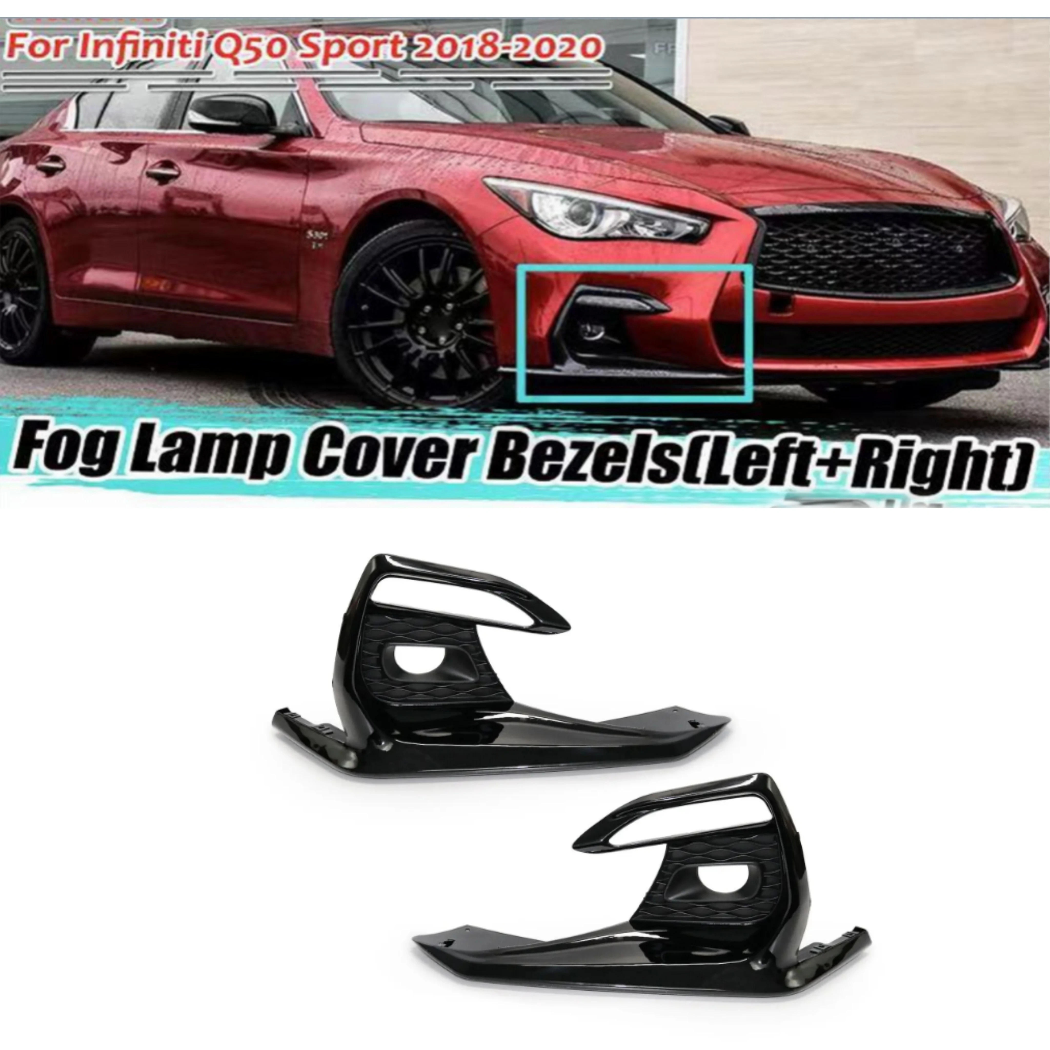 

2pcs Car Front Bumper Fog Light Cover Trim Bezels for Infiniti Q50 Sport 2018 2019 2020 62256-6HJ0A 62257-6HJ0A 622566HJ0A 62257