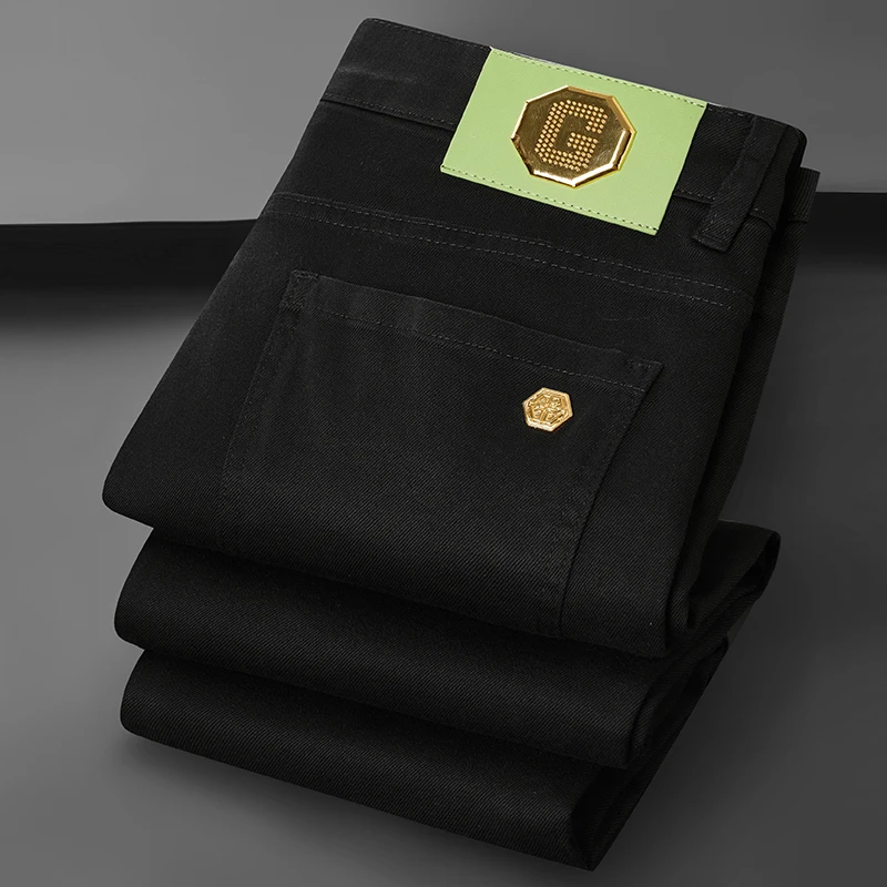 

Luxury Trendy Men's Jeans Autumn Winter Hong Kong High End Straight Leg mid Waist Waed Surface Detailing Faion Urban Sle