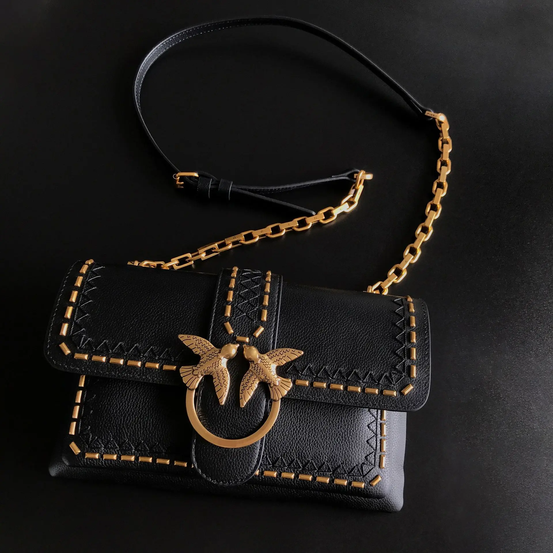 Nieuwe handgestikte lederen schoudertas met ketting, echt lederen crossbody tas, premium dagelijkse handtas