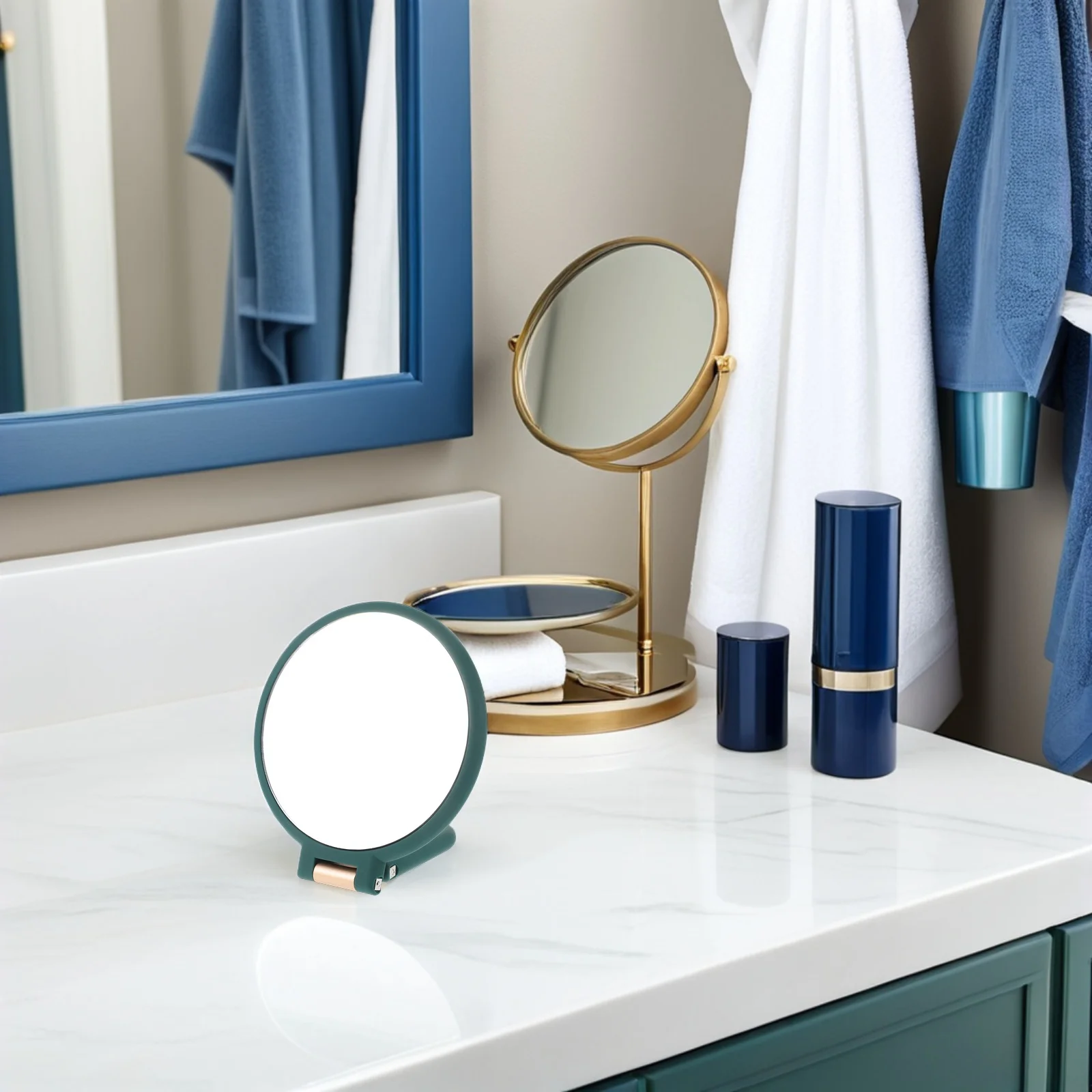 

2Pcs Makeup Double Sided Mirror Green 15X Magnification Foldable Portable Travel Handheld Mirror for Camping Desk Vanity