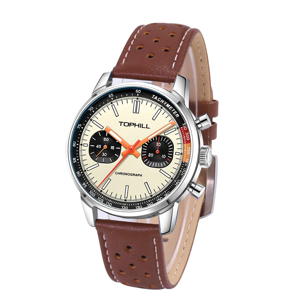 ساعة توفيل 1963 كرونوغراف ساعة اليد الميكانيكية النورس ST1901 حركة الطيار ساعة رجالي 5ATM الياقوت مضيئة