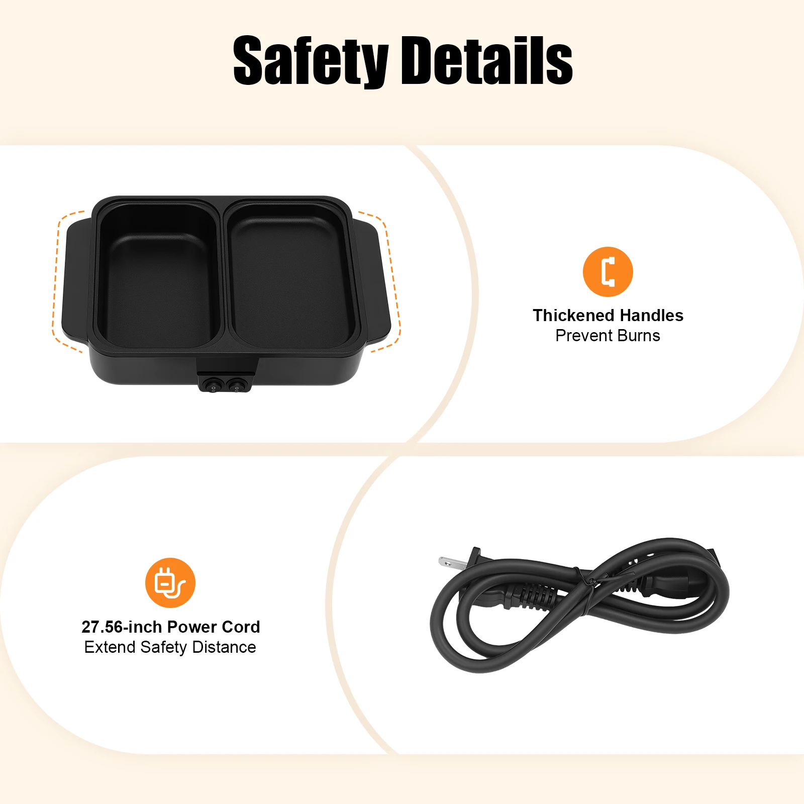 110V US Plug 2 in 1 Electric Hot Pot & Grill Pan Dual Independent Temperature Control Non-Stick Coating 1200W Tabletop Shabu Shabu BBQ Cooker view 7