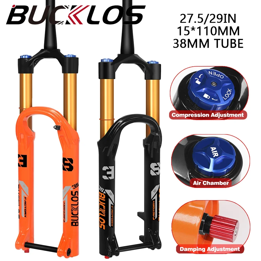 

BUCKLOS Bicycle Fork 15*110MM Air Suspension Mountain Bike Fork 27.5in 29in 38MM Tube E-Bike Fork 180mm Travel DH Forks