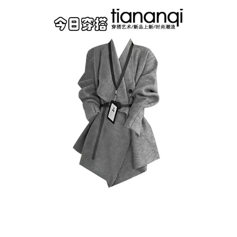 الخريف والشتاء الكورية نمط محبوك سترة سترة + فستان أسود منفوش أنيق المرأة قطعتين مجموعة #6