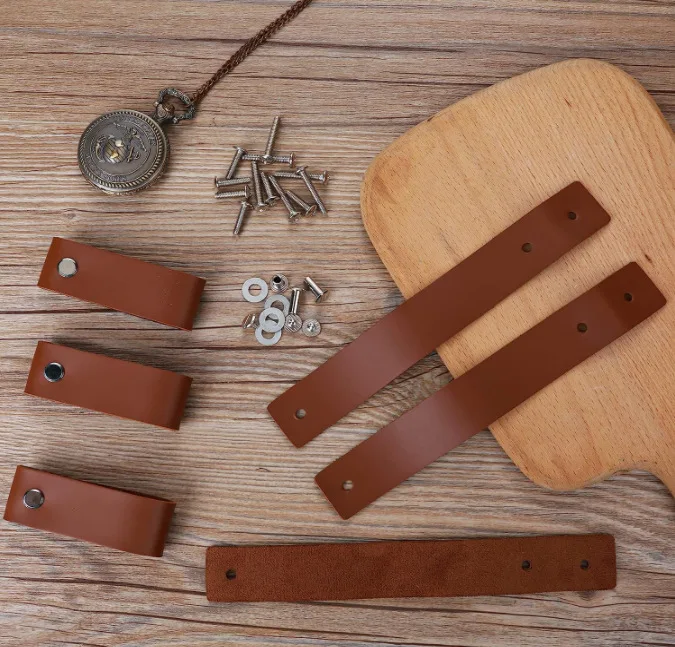 

6Pcs PU Drawer Pulls Handles Brown Knobs Modern Minimalist Cabinet Closet Dresser Furniture Hardware Knobs and Pulls