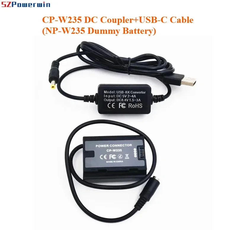 

Powerwin 5V USB Connector+NP-W235 NP W235 Dummy Battery CP-W235 CP W235 DC Coupler For Fujifilm X-T4 XT4 X-H2S GFX 50SII Cameras