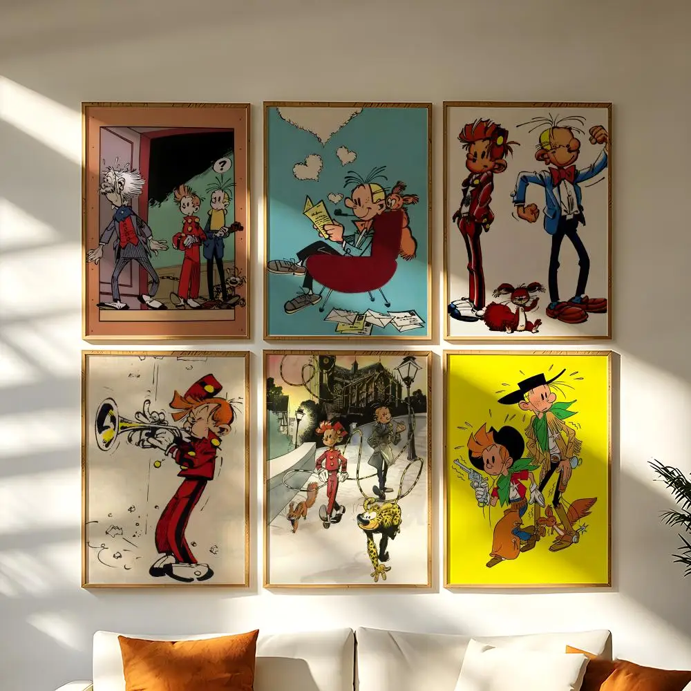 Póster de dibujos animados S-Spirou E-Et F-Fantasio, póster HD para decoración del hogar, pared adhesiva, impermeable, decoración estética para el hogar, sala de estar, Bar