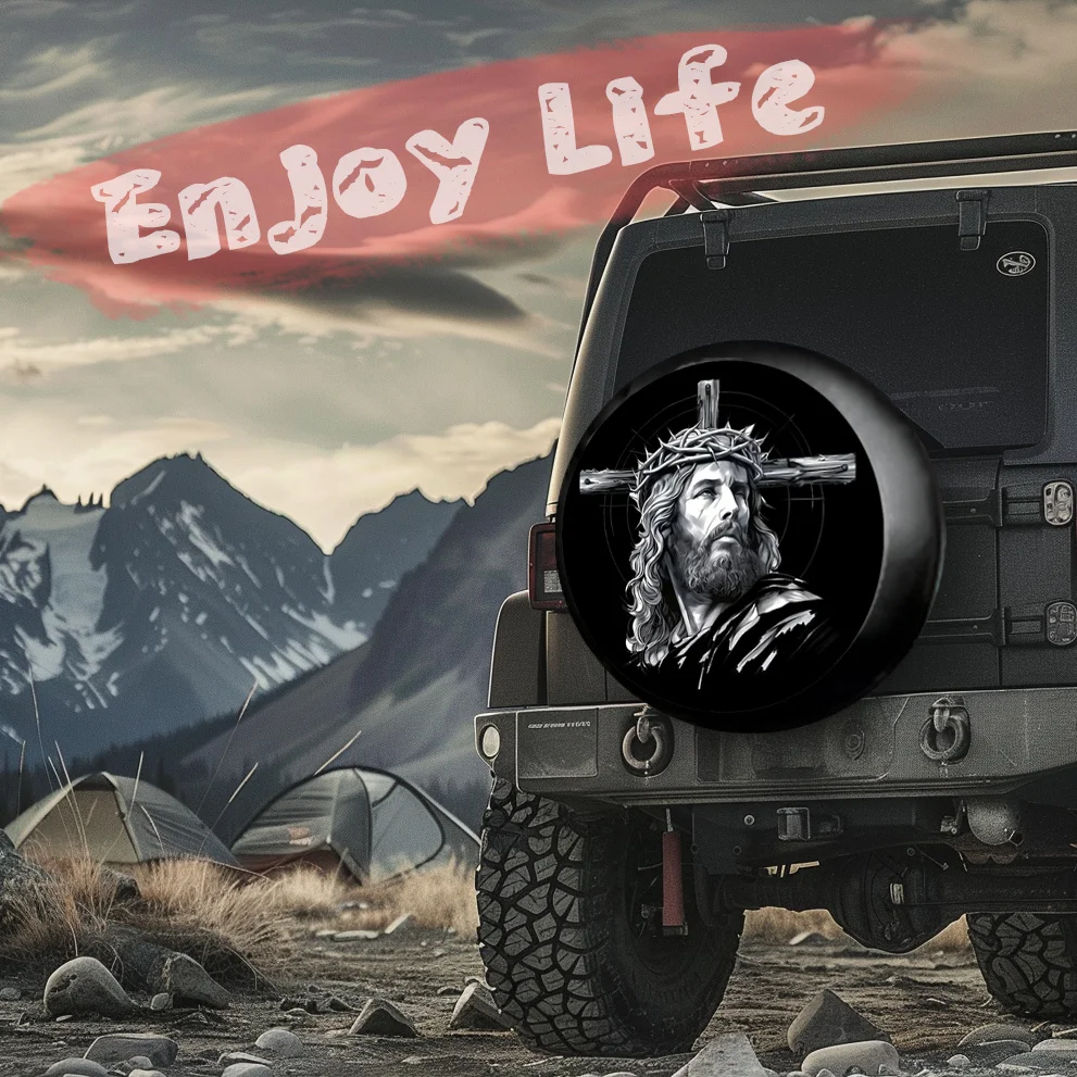Jesus Crown of Thorns Spare Tire Cover Waterproof Protector for RV Trailer SUV Truck