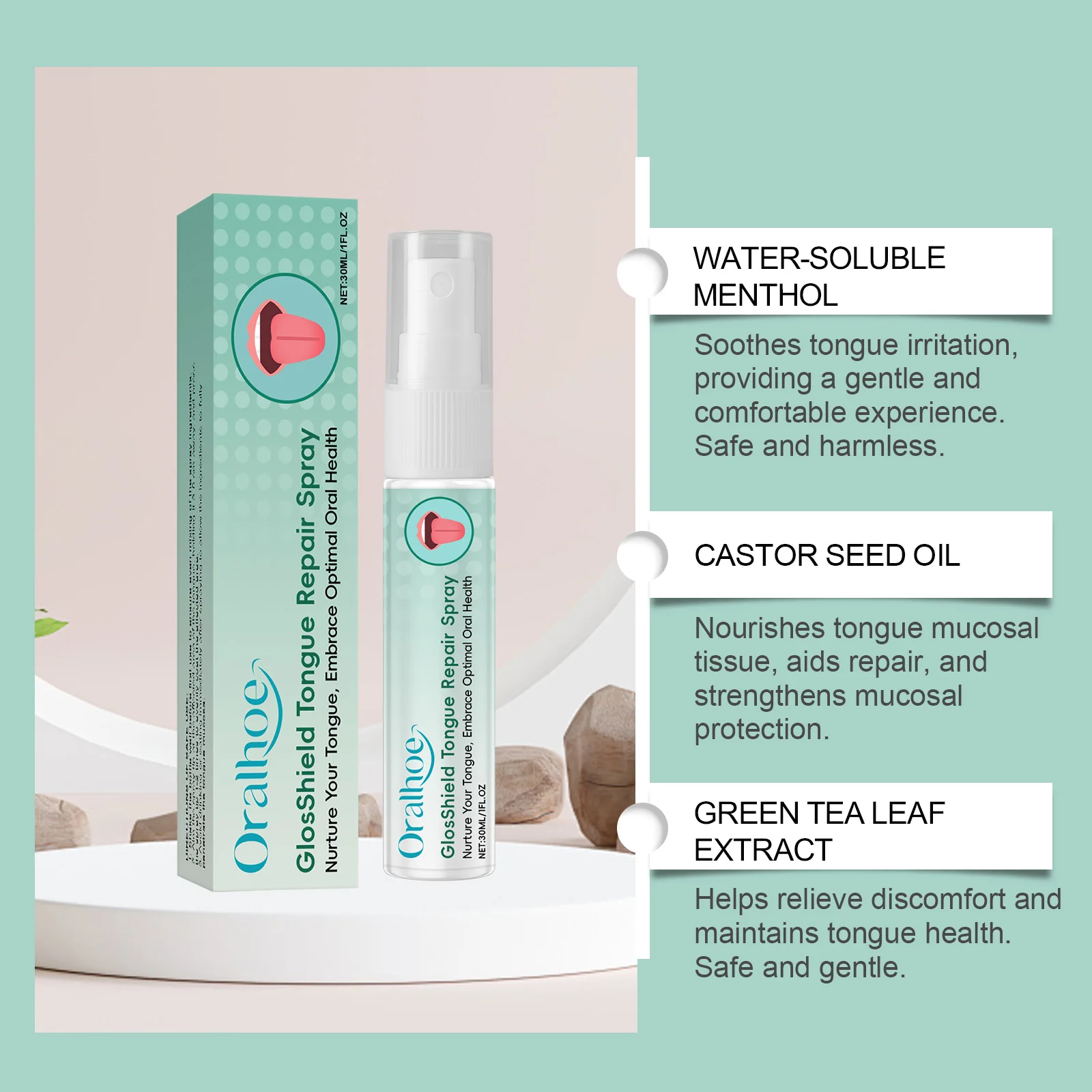 Fissured Tongue Relief & Bad Breath Spray - Reduce Swelling Soothe Tongue Prevent Oral Ulcer Fast-Acting Oral Hygiene Spray 30ml