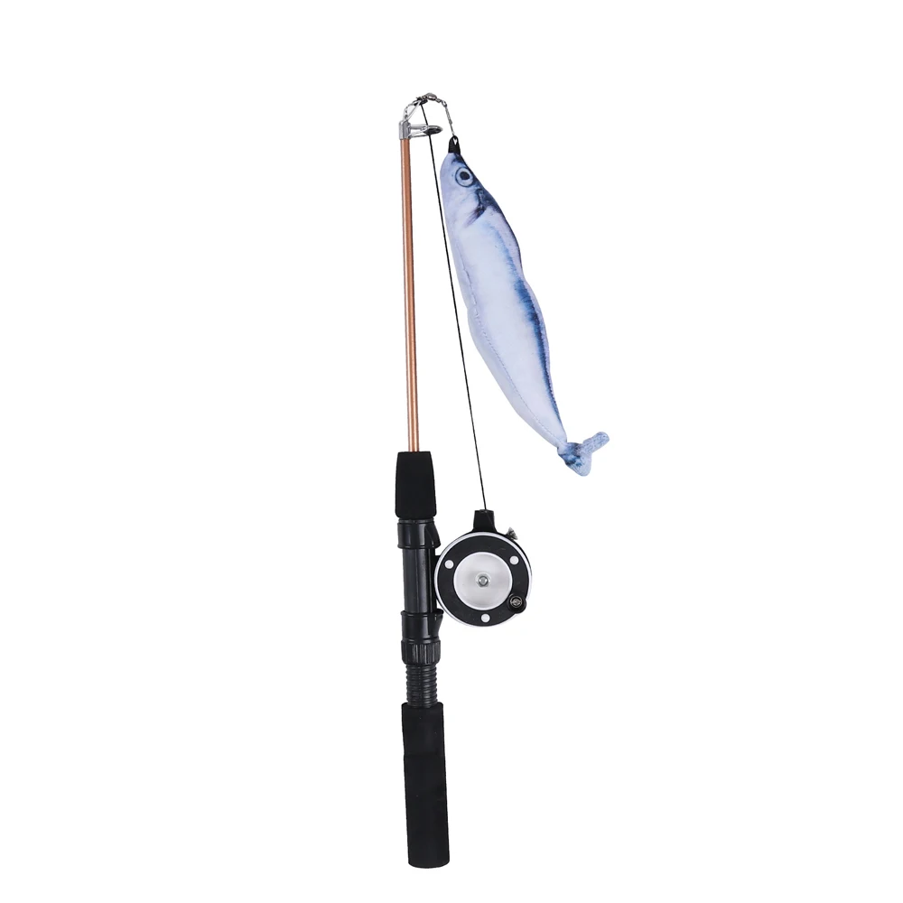 Interactive Cat Teaser Wand With Retractable Line - Durable Resin Fishing Rod Design cat toy