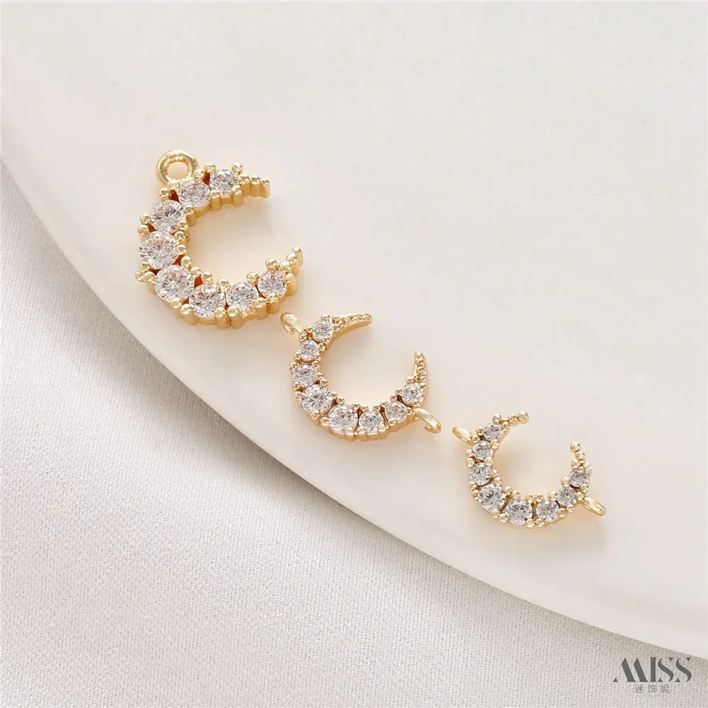 

14K Real Gold Plated Micro-inlaid Zircon Half Moon Pendant DIY Handmade Bracelet Necklace Ear Hanging Ear Jewelry Accessories