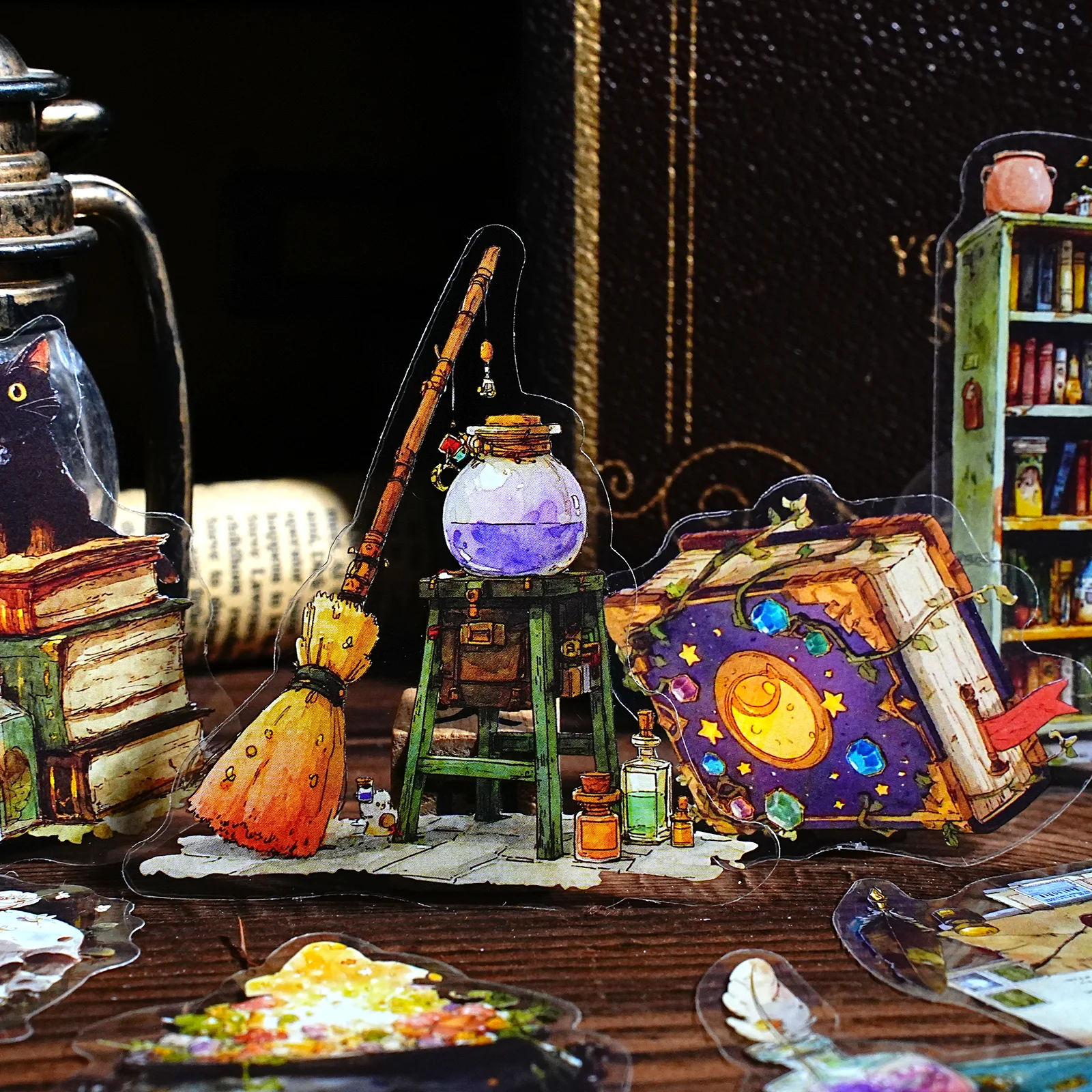 Etori Life Starburst Ferramentas de Bruxaria Retro Bonito Item Mágico Padrão Pacote de Adesivos DIY Scrapbooking Suprimentos, Entusiastas Mágicas, Álbuns de Fotos, Decoração de Quarto, Sacos de Papel de Presente para Crianças, Papelaria de Estudante, Adesivos de Brinquedo, Artesanato Die-Cut