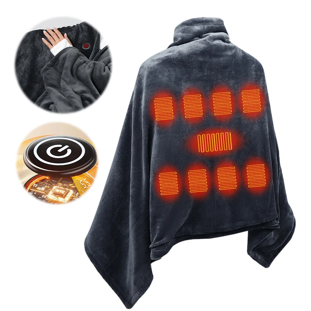 USB Flannel Heated Blanket 3 Temperature Adjustment Electric Heating Blanket Wireless Heated Blanket for Outdoor Camping