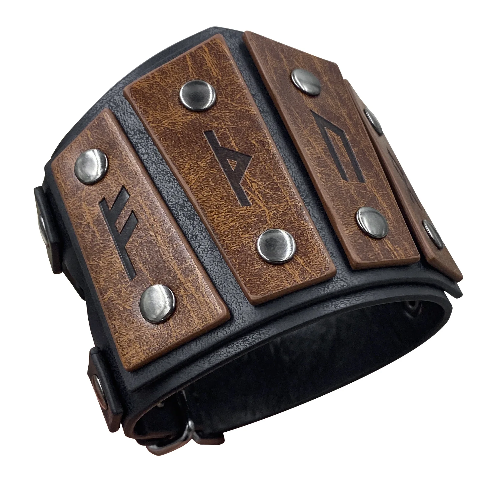 Uma pulseira de couro pu estilo viking nórdico da moda vintage com runas