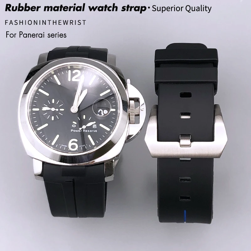 Curved End Rubber Watchband 22mm 24mm Fit for Panerai LUMINOR SUBMERSIBLE PAM 441 Silicone Sport Watch Strap Butterfly Buckle