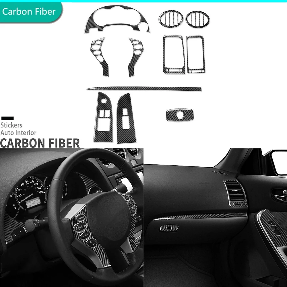 

13Pcs Real Carbon Fiber Interior Dash Steering Wheel Window Lift Vent Trim Kits For Nissan Altima Teana 2008 2009 2010 2011 2012
