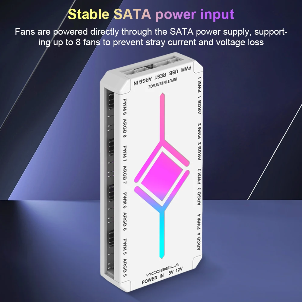 5V 3PIN ARGB 4PIN PWM HUB Computer Case Lighting Synchronous Bottom SATA Power Supply ARGB/PWM Hub Controller for PC Case Fan
